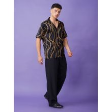 CLUBHAVANA Men Black Chain Luxe Satin Graphic Printed Shirt