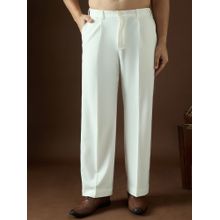 ETHNIC BAY Men White Modal Solid Straight Trouser