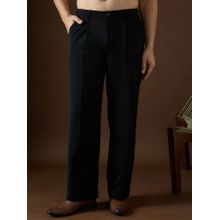 ETHNIC BAY Men Black Modal Solid Straight Trouser