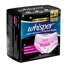 Whisper Bindazzz Night Period Panty for Heavy flow- 360 degree leakage protection, 6 M-L Panties