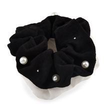 Toniq Set Of 2 Black and White Pearl Embellished Classy Hair Scrunchie Rubberband (AWXXH2425)