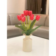 Fourwalls Artificial Decorative Tulip Flower Bunch with 9 Branches (38 cm Tall, Dark/Pink)