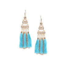 Blueberry Gold Toned And Blue Tassel Drop Earrings