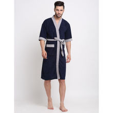 Creeva Unisex Micro Terry Navy Blue Soft and Lightweight Kimono Style Bath Robe