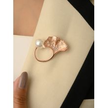 METALM Rose Gold Pearl Leaf Brooch Pin In 925 Silver For Saree, Blazers And Dresses