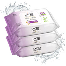 Lacto Calamine Oil Control Face Wipes, Makeup Remover wipes with Neem & Aloe - Pack of 3