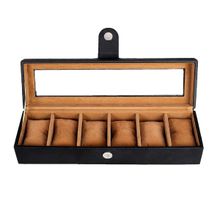 Leather World 6 Slots Watch Box Organizer for Men and Women with Transparent Display