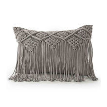 Sashaa World Grey Macrame Cushion With Fringes (16x24 inches)