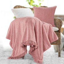 Sashaa World Soft Rose Pink Chenille Throw & Cushion Cover Set