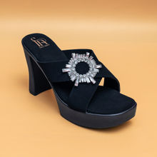Dapper Feet Rhinestone Broach Sandal Heels - Black