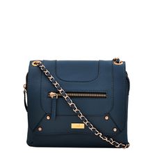 Yelloe Stylish Blue Synthetic Leather Multi Compartment Sling Bag With Front Flap Zipper Sling Bag