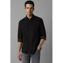 Louis Philippe Men Printed Slim Full Sleeves Collar Neck Black Casual Shirt