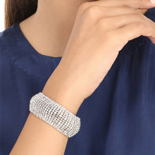 Yellow Chimes Rhodium -Plated Silver -toned Sparkling Crystal Studded Cuff Bracelet
