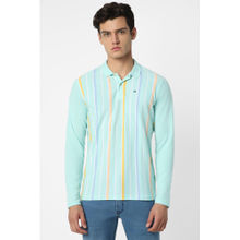 Peter England Men Blue Stripe Polo Neck Polo T-shirts
