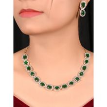 Ratnavali Jewels Gold Plated CZ AD Studded Green Necklace Jewellery Set with Earrings