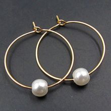Fabula 18K Gold Plated White Pearl Delicate Hoop Bali Drop Office-Wear Earrings