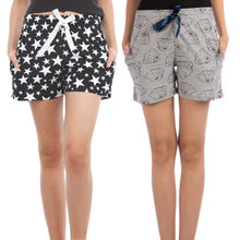 Nite Flite Women's Star and Bear Cotton Shorts Combo Pack of 2 - Multi-Color