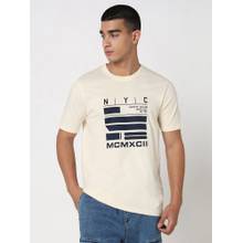 R&B Beige Typography Casual Men Regular Fit T-Shirt