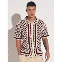SHOWOFF Edition Men Geometric Maroon Oversized Crochet Shirt