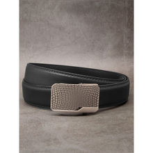 BANGE Black Mens Genuine Leather Belt With Grid Pattern Buckle
