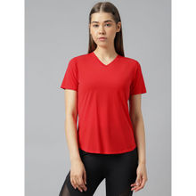 Fitkin Women Red V Neck Short Sleeves T-Shirt with Back Mesh