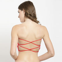 PrettyCat Padded Bandeau Bra Striped Back String Style - Red