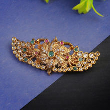 Adwitiya Women Gold Plated Stone-Studded Flower Design Brooch