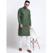 Kraft India Men Green Kurta & White Pyjama with Green Embroidered Sequined Nehru Jacket (Set of 3)