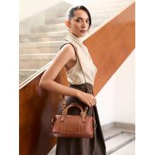 MIRAGGIO Aira Brown Satchel Top Handle Bag With Detachable Strap