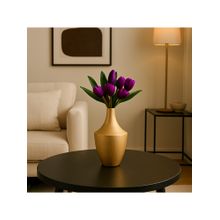 Voncasa Gold Toned Crackled-Patterned Surahi-Shaped Metal Small Flower Vase