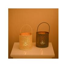 Voncasa Hanging Metal Tealight Holder Round Shape in Glossy Grey and Off-White (Pack of 2)