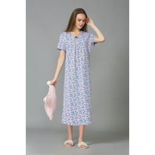 Van Heusen Women Round Neck & Relaxed Fit Lounge Night Gown - Blue