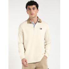 Tommy Hilfiger Men Cream Solid Casual Polo T-Shirt