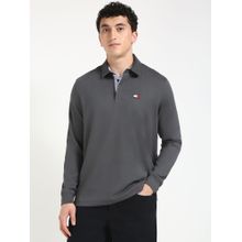 Tommy Hilfiger Men Grey Solid Casual Polo T-Shirt