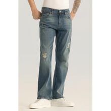 Snitch Mens Blue Light Distressed Bootcut Casual Jeans