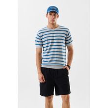 Snitch Light Grey Stripes Half Sleeves Slim Casual T-shirt for Men