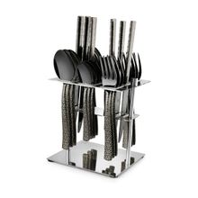 FNS Phoniex Black 24 Pcs Cutlery Set with Cutlery Stand - 6 Spoon, 6 Forks, 6 Teaspoons, 6 Knives