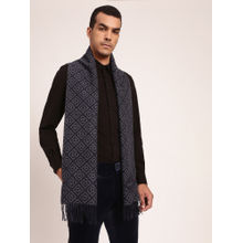 GANT Men Navy Blue Knitted Typographic Tasselled Scarf
