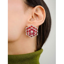 METALM Sparkling Red Ruby Cz Diamonds Silver Earrings