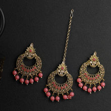 Priyaasi Kundan and Pink Stone Studded Maang Tikka and Earring Set