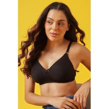 Clovia Padded Underwired Floral Print T-Shirt Bra In Black