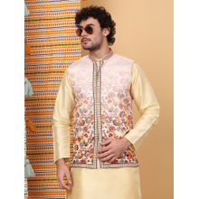 KRAFT INDIA LUXE Men Silk Blend White Floral Printed Nehru Jacket