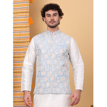 KRAFT INDIA LUXE Men Silk Blend Sky Blue Embroidered Nehru Jacket