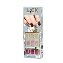LiCK Mulberry Pink French Manicure Square Shape Reusable Press On Nails With Application Kit