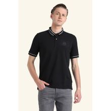 Peter England Men Black Solid Polo T-Shirt