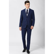 Peter England Men Navy Textured Slim Fit Wedding Suit (Set of 3)