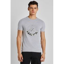 Peter England Men Grey Graphic Print Crew Neck T-Shirt