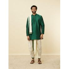 Manyavar Men Green Art Silk Kurta with Dhoti and Dupatta