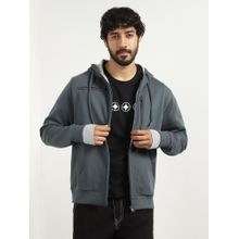Nobero Men's Travel Cotton Multiple Pockets Zipper Grey Hoodie