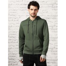 Nobero Men's Travel Cotton Multiple Pockets Zipper Olive Hoodie